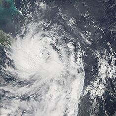 Tropischer Sturm Alpha beim Erreichen des Festlandes bei Barahona, Dominikanische Republik