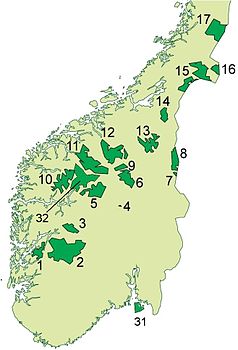 Die Nationalparks in Süd-Norwegen (Der Børgefjell hat Nummer 17)