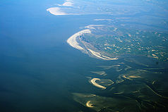 Luftaufnahme mit Trischen, Eiderstedt und den südlichen nordfriesischen Außensänden
