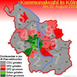 Direktmandate in den 45 Kölner Ratswahlbezirken