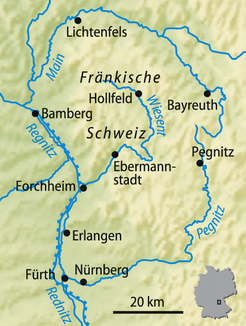 Die Pegnitz als südliche und östliche Begrenzung der Fränkischen Schweiz