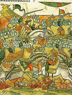 Darstellung der Schlacht in einer russischen Chronik (16. Jhd.)