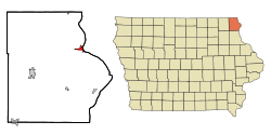 Allamakee County Iowa Incorporated and Unincorporated areas Lansing Highlighted.svg