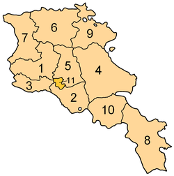 Karte der mittleren Verwaltungsgliederung von Armenien in die elf Provinzen/Regionen