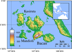 Topographische Karte der Bacan-Inseln