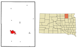 Brown County South Dakota Incorporated and Unincorporated areas Aberdeen Highlighted.svg