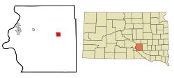 Brule County South Dakota Incorporated and Unincorporated areas Kimball Highlighted.svg
