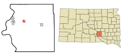 Brule County South Dakota Incorporated and Unincorporated areas Pukwana Highlighted.svg