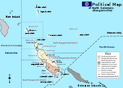 Takuu (Tauu Islands auf der Karte) gehört zur Atolls LLG, North Bougainville District, Bougainville Autonomous Region