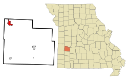 Cedar County Missouri Incorporated and Unincorporated areas El Dorado Springs Highlighted.svg