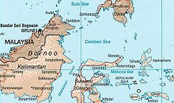 Karte von Borneo mit Straße von Makassar