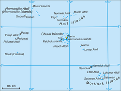 Karte von Chuuk, das Atoll Nomwin im Norden