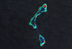 Falschfarben-Satellitenbild, Elato ist oben