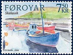 Hafenidyll in Skálavík auf einer Briefmarke von 2006