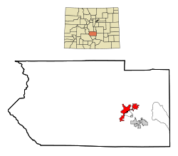 Fremont County Colorado Incorporated and Unincorporated areas Canon City Highlighted.svg