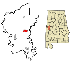 Greene County Alabama Incorporated and Unincorporated areas Eutaw Highlighted.svg