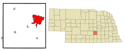 Hall County Nebraska Incorporated and Unincorporated areas Grand Island Highlighted.svg