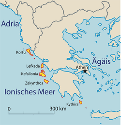 Lage der Inselgruppe Ionische Inseln