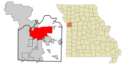 Jackson County Missouri Incorporated and Unincorporated areas Independence Highlighted.svg