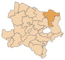 Lage des Bezirks Mistelbach im Bundesland Niederösterreich (anklickbare Karte)