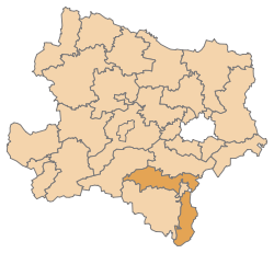 Lage des Bezirks Wiener Neustadt-Land im Bundesland Niederösterreich (anklickbare Karte)