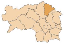 Lage des Bezirks Mürzzuschlag im Bundesland Steiermark (anklickbare Karte)