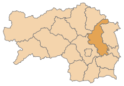 Lage des Bezirks Weiz im Bundesland Steiermark (anklickbare Karte)