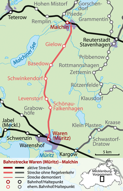 Strecke der Bahnstrecke Waren–Malchin