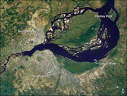Satellitenbild: Die Lage Brazzavilles am Fluss Kongo