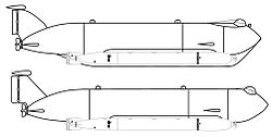 Vereinfachte Darstellung des Schwertwal I (oben) und Schwertwal II (unten)