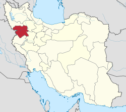 Lage der Provinz Kordestān im Iran