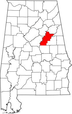 Karte von Talladega County innerhalb von Alabama