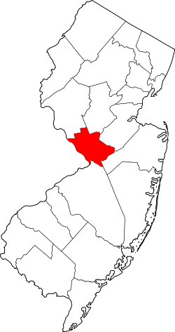 Karte von Mercer County innerhalb von New Jersey