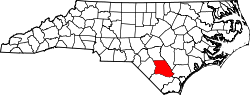 Karte von Bladen County innerhalb von North Carolina