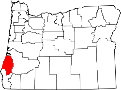 Karte von Coos County innerhalb von Oregon