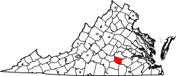 Karte von Nottoway County innerhalb von Virginia