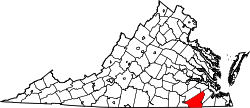Karte von Southampton County innerhalb von Virginia