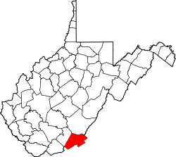 Karte von Monroe County innerhalb von West Virginia