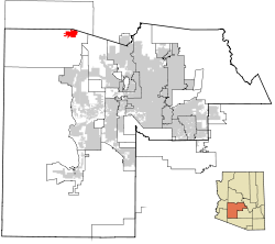Maricopa County Incorporated and Planning areas Wickenburg highlighted.svg