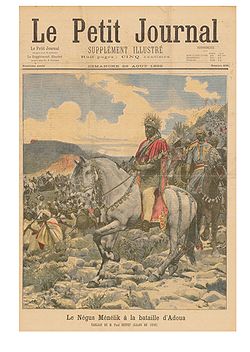 Menelik II. während der Schlacht von Adua.Zeitgenössische Darstellung im Le Petit Journal