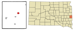 Moody County South Dakota Incorporated and Unincorporated areas Flandreau Highlighted.svg