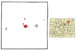 Morgan County Colorado Incorporated and Unincorporated areas Fort Morgan Highlighted.svg