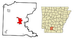 Ouachita County Arkansas Incorporated and Unincorporated areas Camden Highlighted.svg