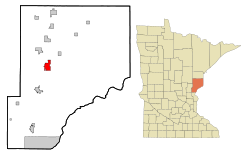 Pine County Minnesota Incorporated and Unincorporated areas Sandstone Highlighted.svg