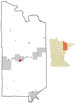 St. Louis County Minnesota Incorporated and Unincorporated areas Eveleth Highlighted.svg