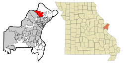 St. Louis County Missouri Incorporated and Unincorporated areas Florissant Highlighted.svg
