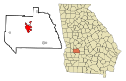 Sumter County Georgia Incorporated and Unincorporated areas Americus Highlighted.svg