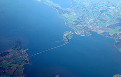 Masnedø und Storstrømbrücke aus der Luft