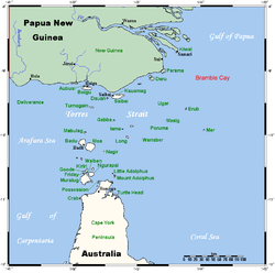Lage von Bramble Cay in den Torres Strait Islands