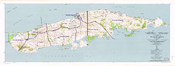 Topographische Karte (1951)mit Grenzen der barrios